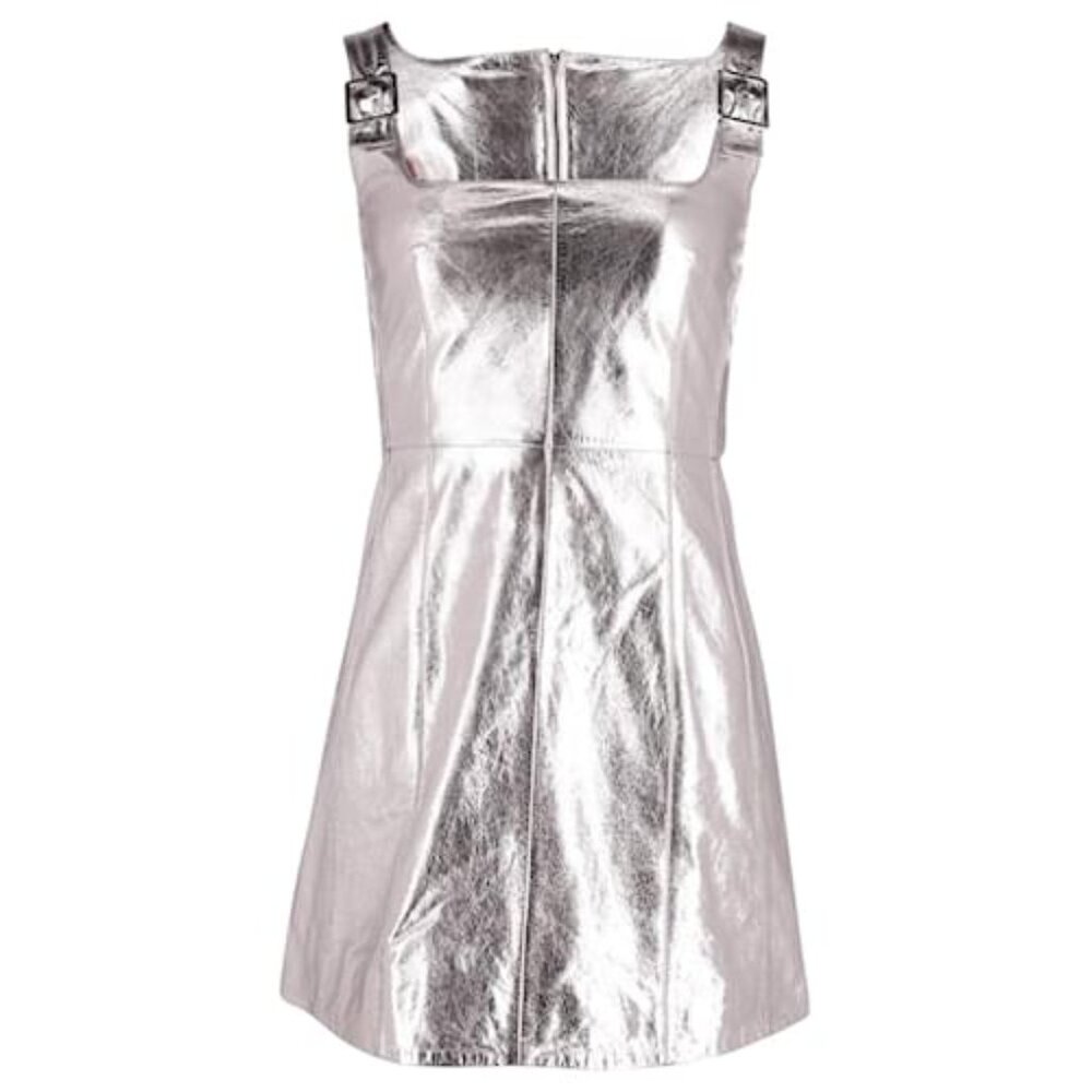 NWT Alexa Chung Bowie Silver *Genuine Leather* Dress Size 4 (US) / 8 (UK)